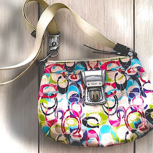 COACH Signature Stamped POPPY Multi-Colored Swingpack Purse vintage